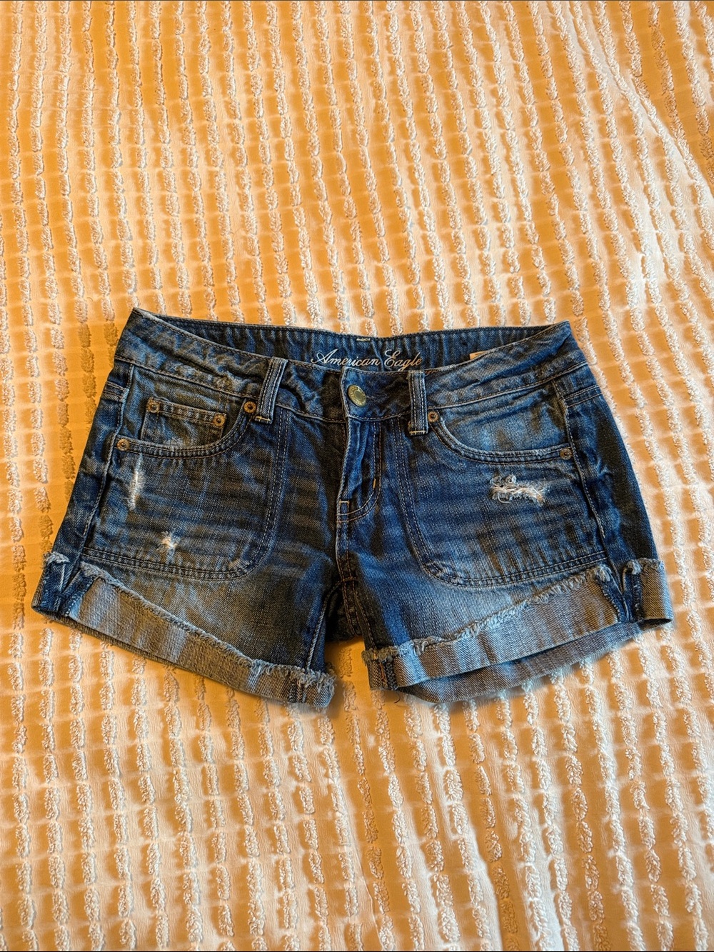 American Eagle Outfitters Dark Indigo Distressed Denim Shorts